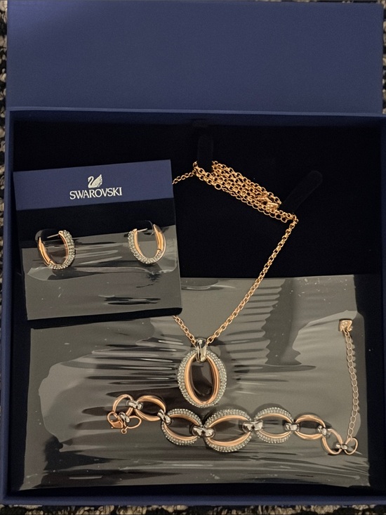 Swarovski Jewelry - Swarovski Circlet Rose Gold and Silver Crystal Earrings, Necklace,& Bracelet Set
